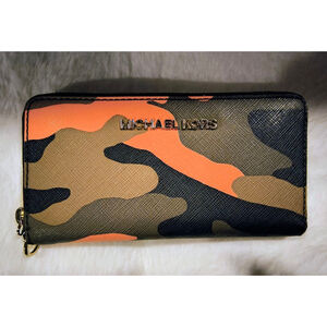 Michael Kors Camo Orange Zip Around Wallet